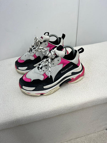 Balenciaga Pink Black Triple S Trainers - UK 3