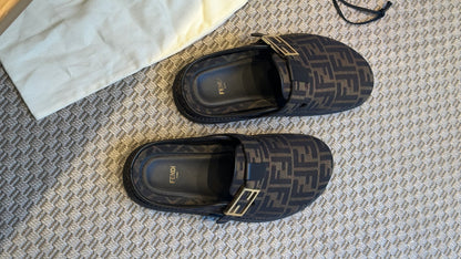 Fendi Brown FF gold mule slip on shoe - UK 7