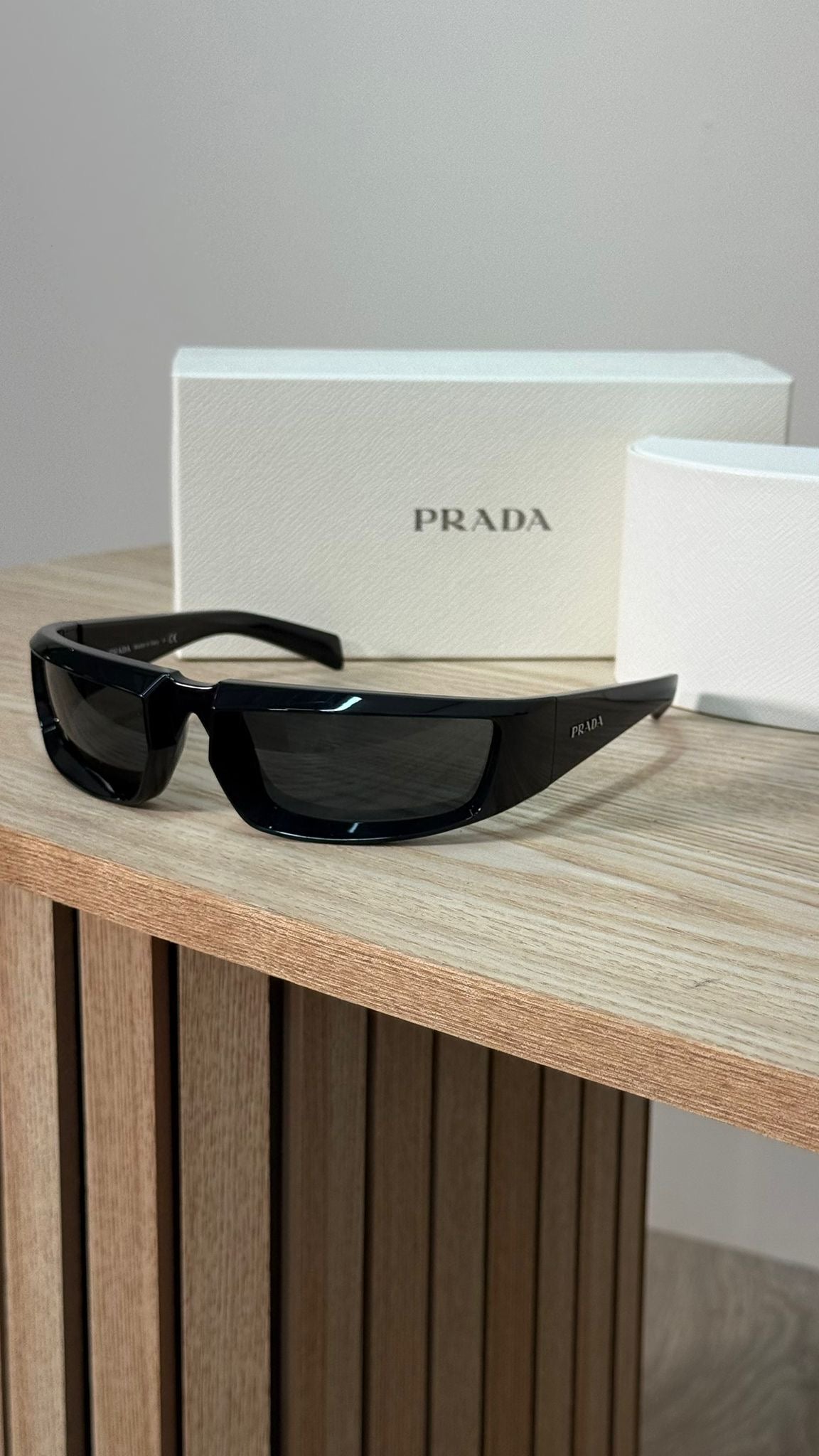 Prada Black PR Rectangle Middle Parting Sunglasses - One Size