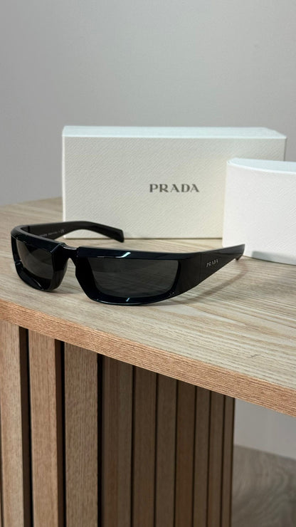 Prada Black PR Rectangle Middle Parting Sunglasses - One Size
