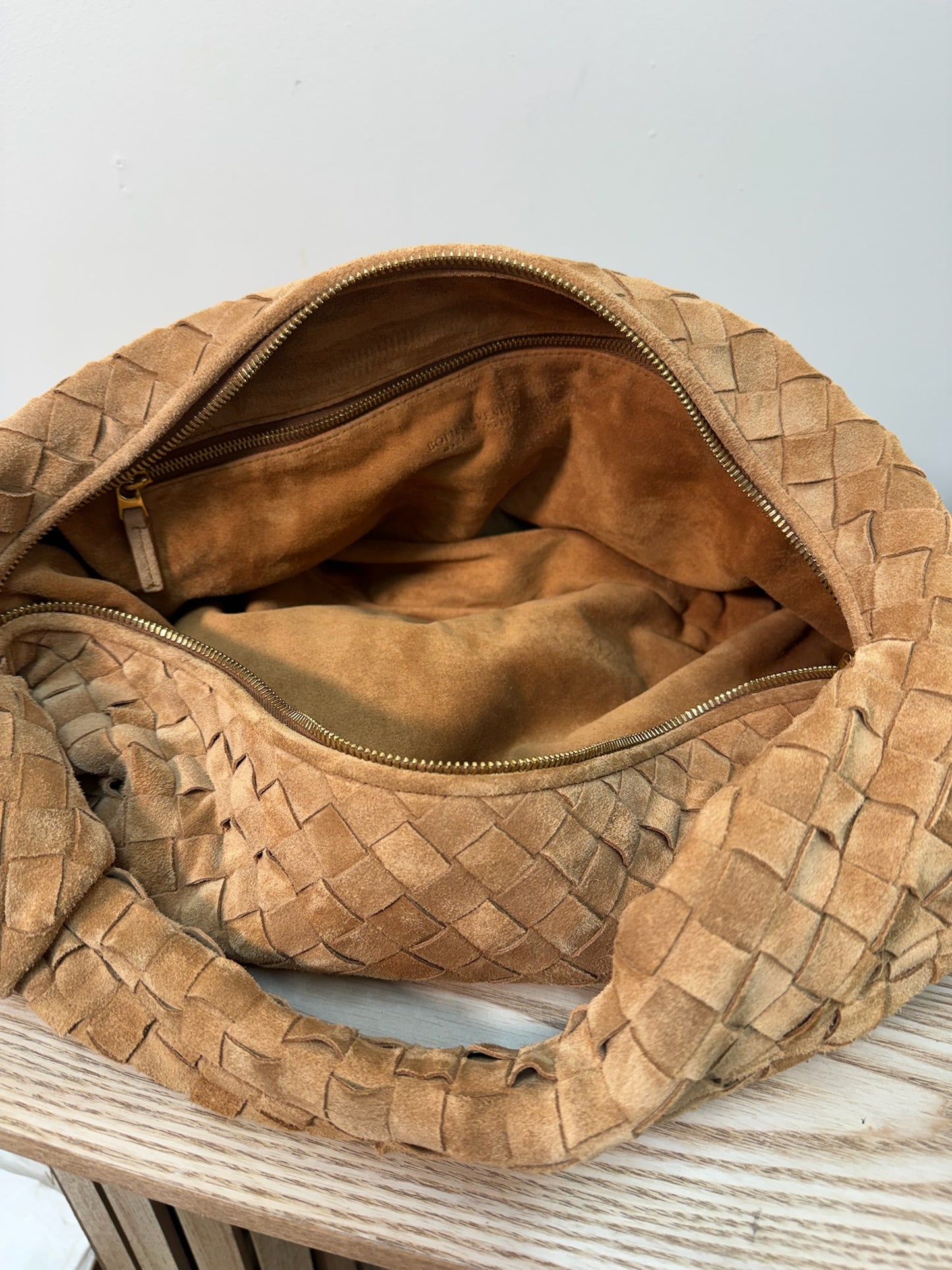 Bottega Veneta Brown Amber Gold Large Jodie Suede Hobo Bag - New No Tags