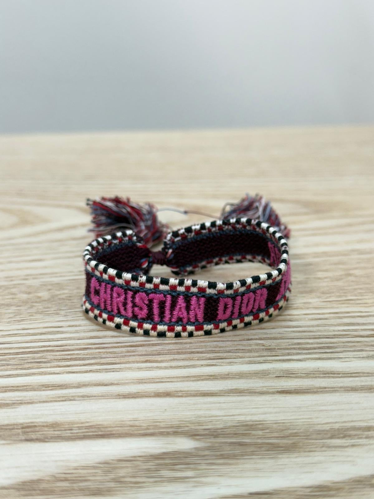 Dior Burgundy Pink Racer Woven 'J'Adior' Friendship Bracelet - One Size