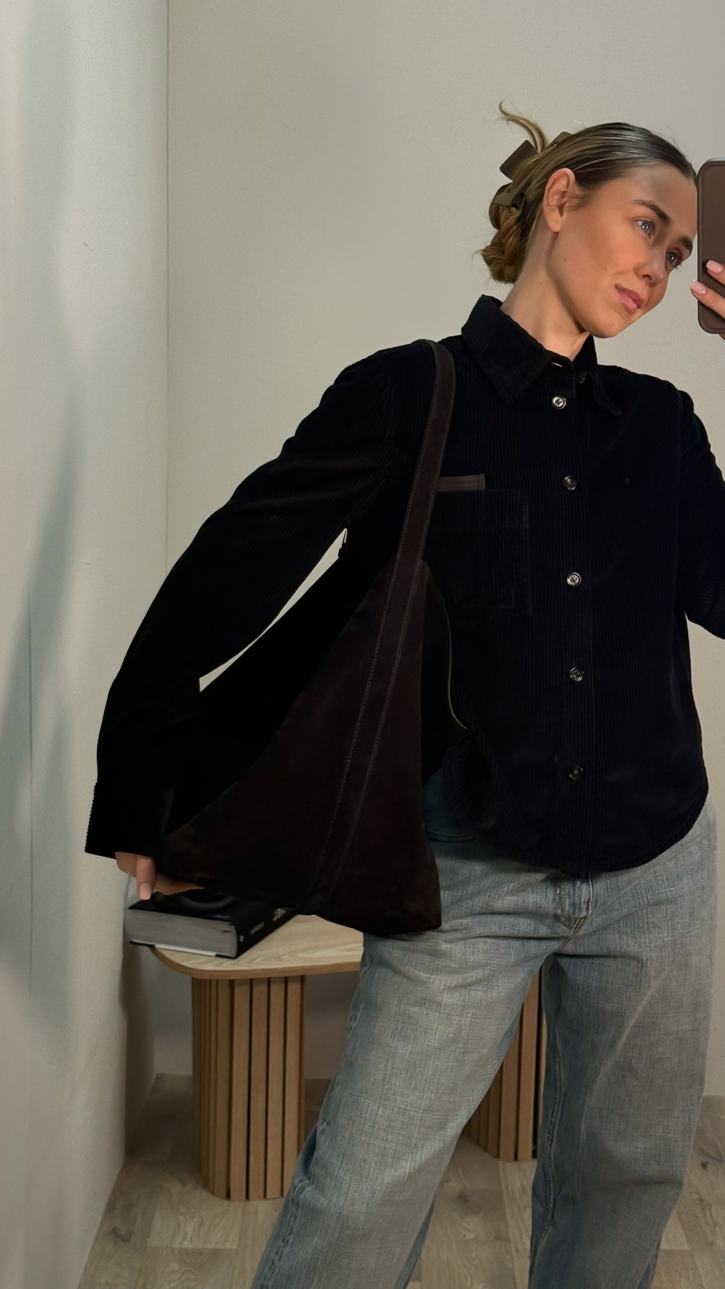 Bottega Veneta Black Ribbed Leather Trimmed Cotton Corduroy Overshirt Jacket - 40/M