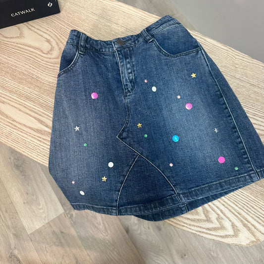 Kids Marc Jacobs Denim Multi Colour Spot Logo Skirt – Age 12
