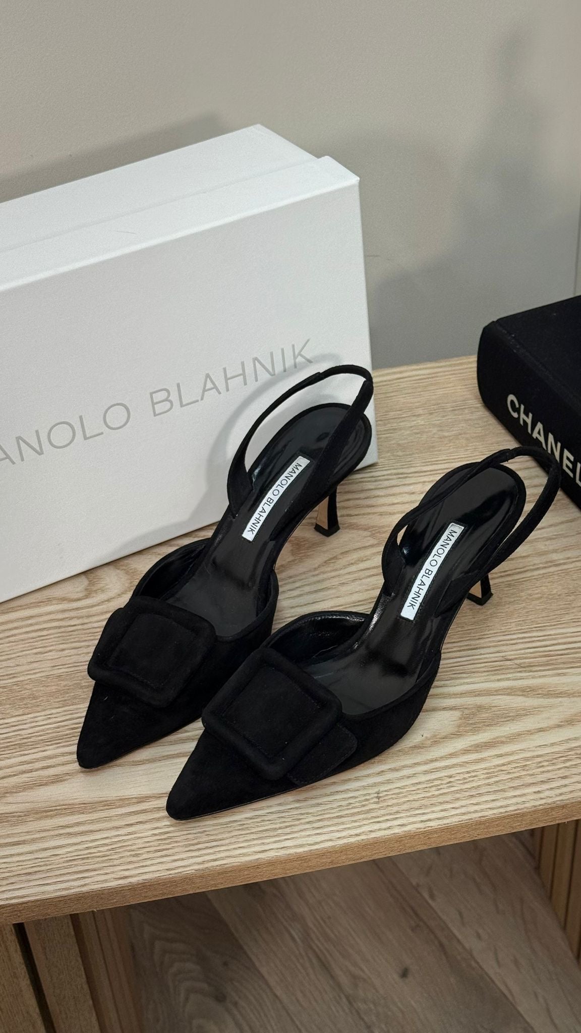 Manolo Blahnik Black Suede Buckle Front Pump Heels - UK 4.5