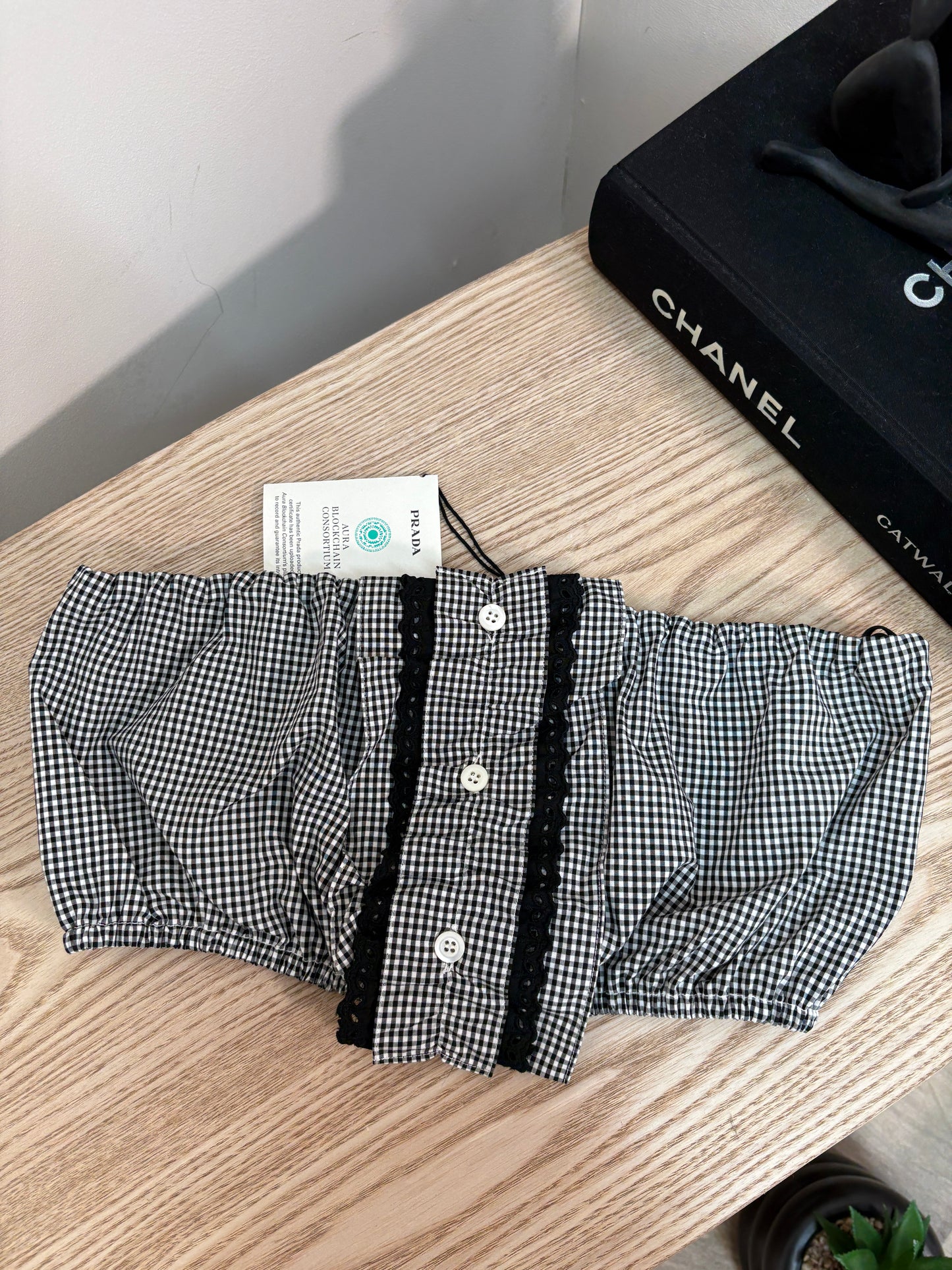 Prada Black & White Gingham Boob Tube - New In Tags 38/small
