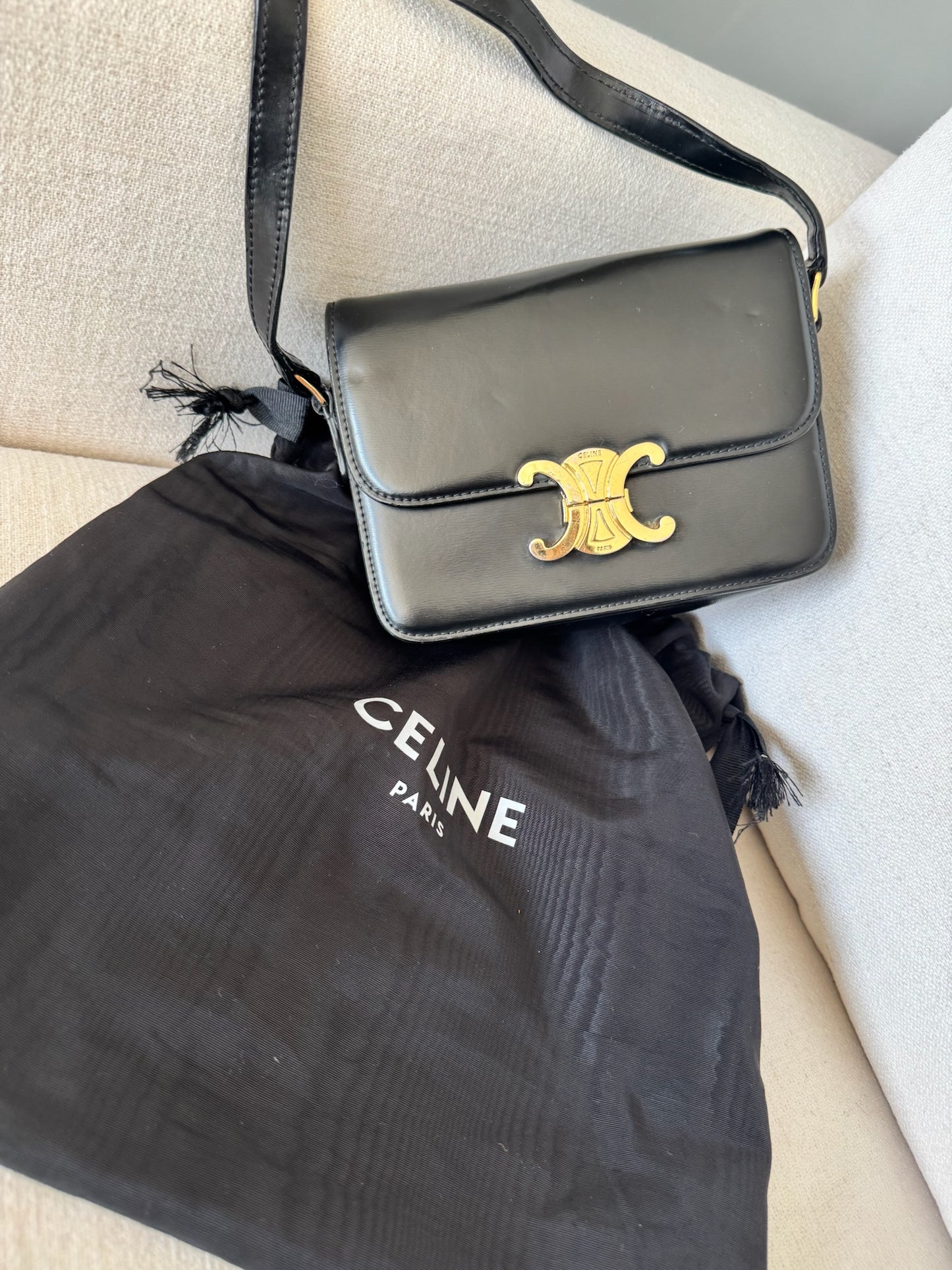 Celine Black Teen Triomphe Bag Black Calfskin