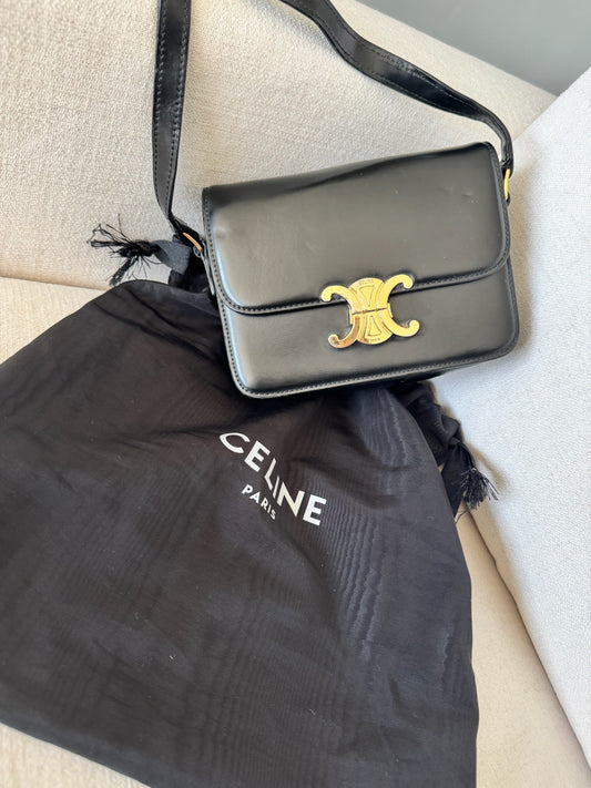 Celine Black Teen Triomphe Bag Black Calfskin
