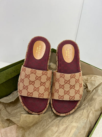 Gucci Platform camel and ebony maxi GG canvas Slide Sandal (Eu 35.5/ UK 2.5) Fits 3