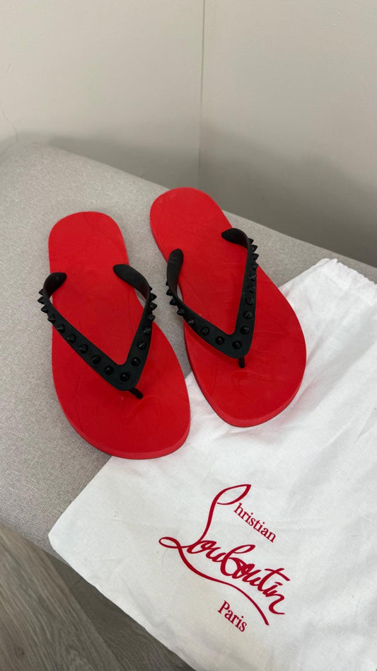 Christian Louboutin Red Spike Donna Flip Flops - UK 7