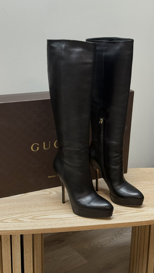 Gucci Black Leather Knee High Boot's - UK 4.5