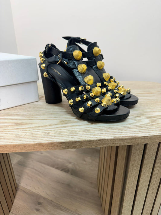 Balenciaga Black Gold Arena Giant 80 Gladiator Heeled Sandals – EU 38 / UK 5