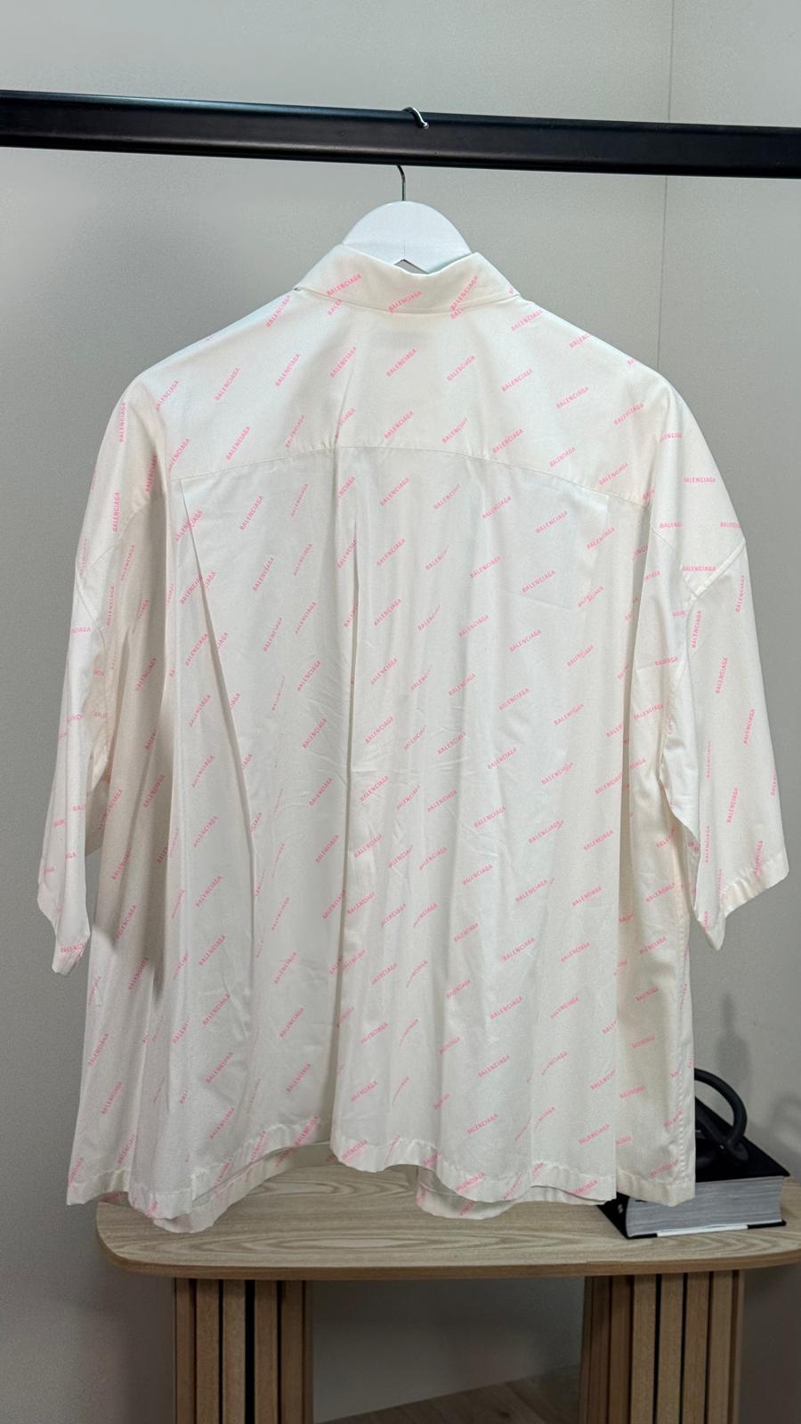 Balenciaga White Pink Multi Logo Shirt - 36/Small
