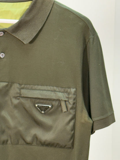 Prada Khaki Re-Nylon Plaque Polo T-Shirt - XL