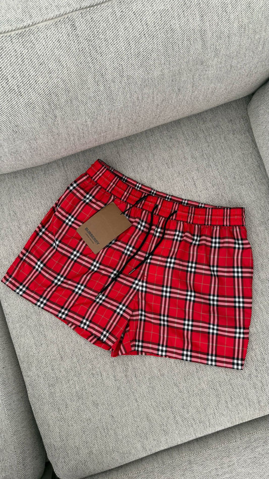 Burberry Red Checked Swimshorts -Medium In Tags