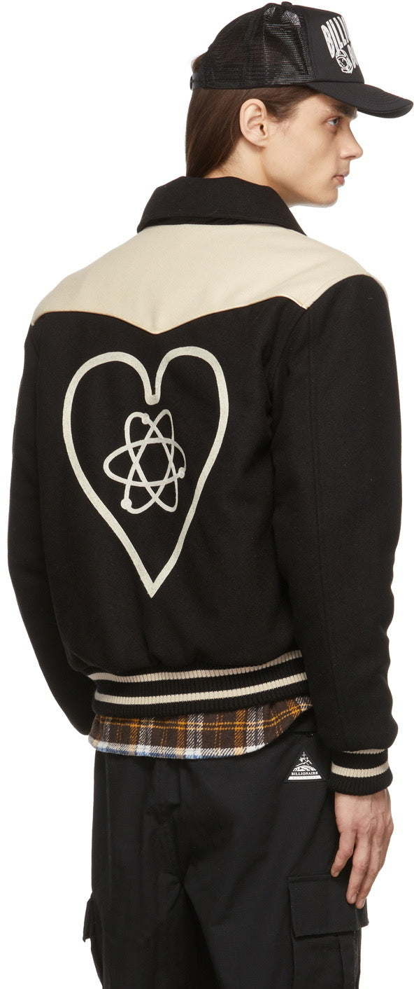 Billionaire Boys Club Black Off-White Western Heart Bomber Varsity Jacket - XL