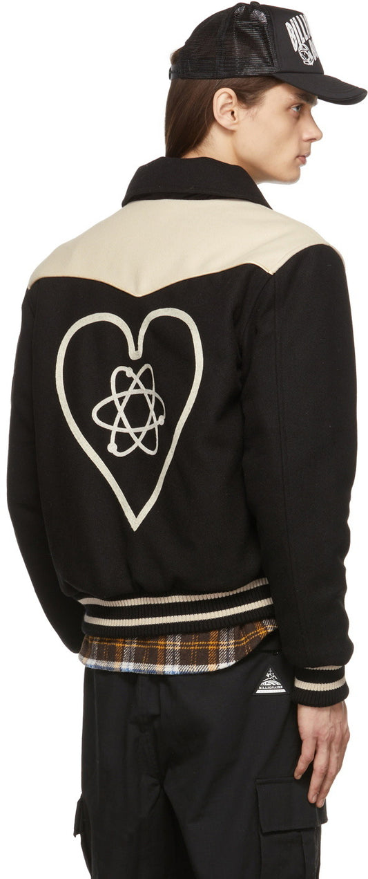 Billionaire Boys Club Black Off-White Western Heart Bomber Varsity Jacket - XL