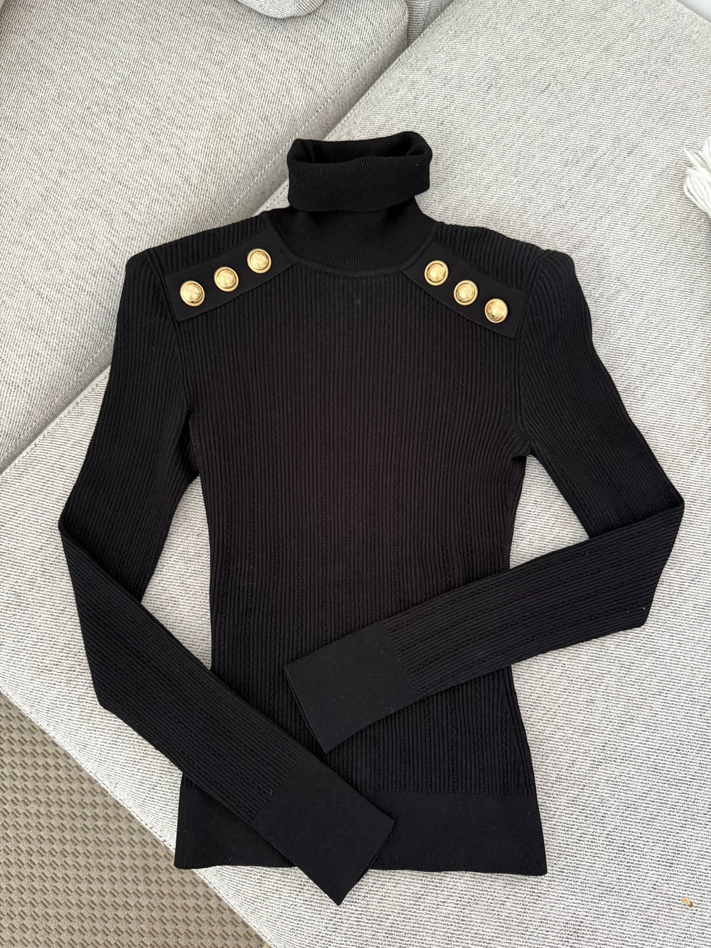 Balmain Black Coin Shoulder Long Sleeve Top-38/ UK 8