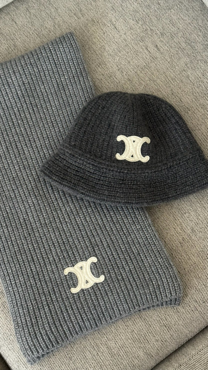 Celine Grey Triomphe Alpaca Wool Crochet Hat - One size