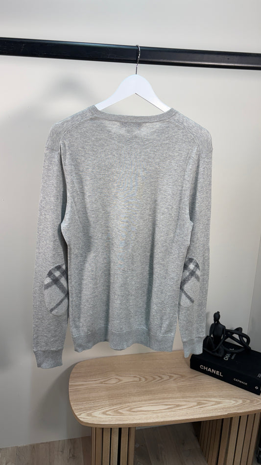 Burberry Light Grey Patchwork Wool Crewneck Jumper – UK Medium