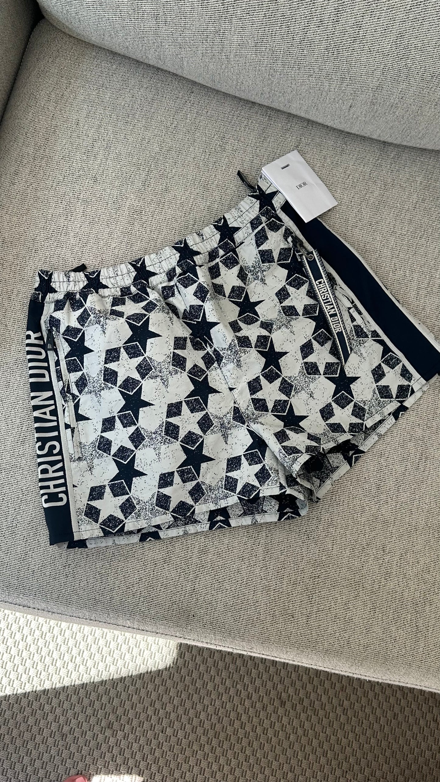 Christian Dior Oblique Star Print Shorts White Navy – IT 36 / UK 8. Brand New