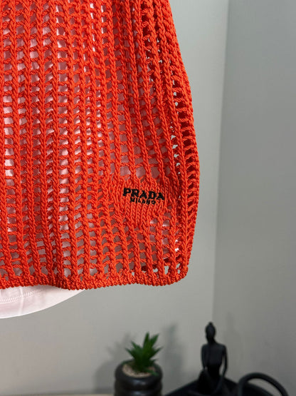 Prada Coral And White Crochet Skirt - 40/M