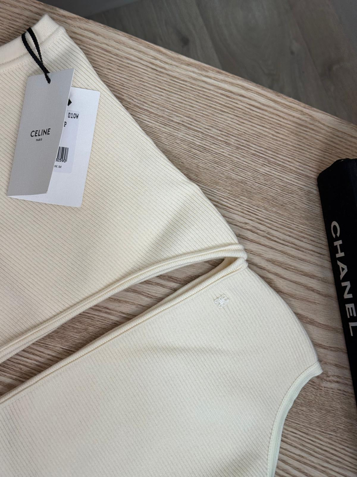 Celine Ribbed One-Shoulder Cut-Out Bodysuit - New In Tags Medium