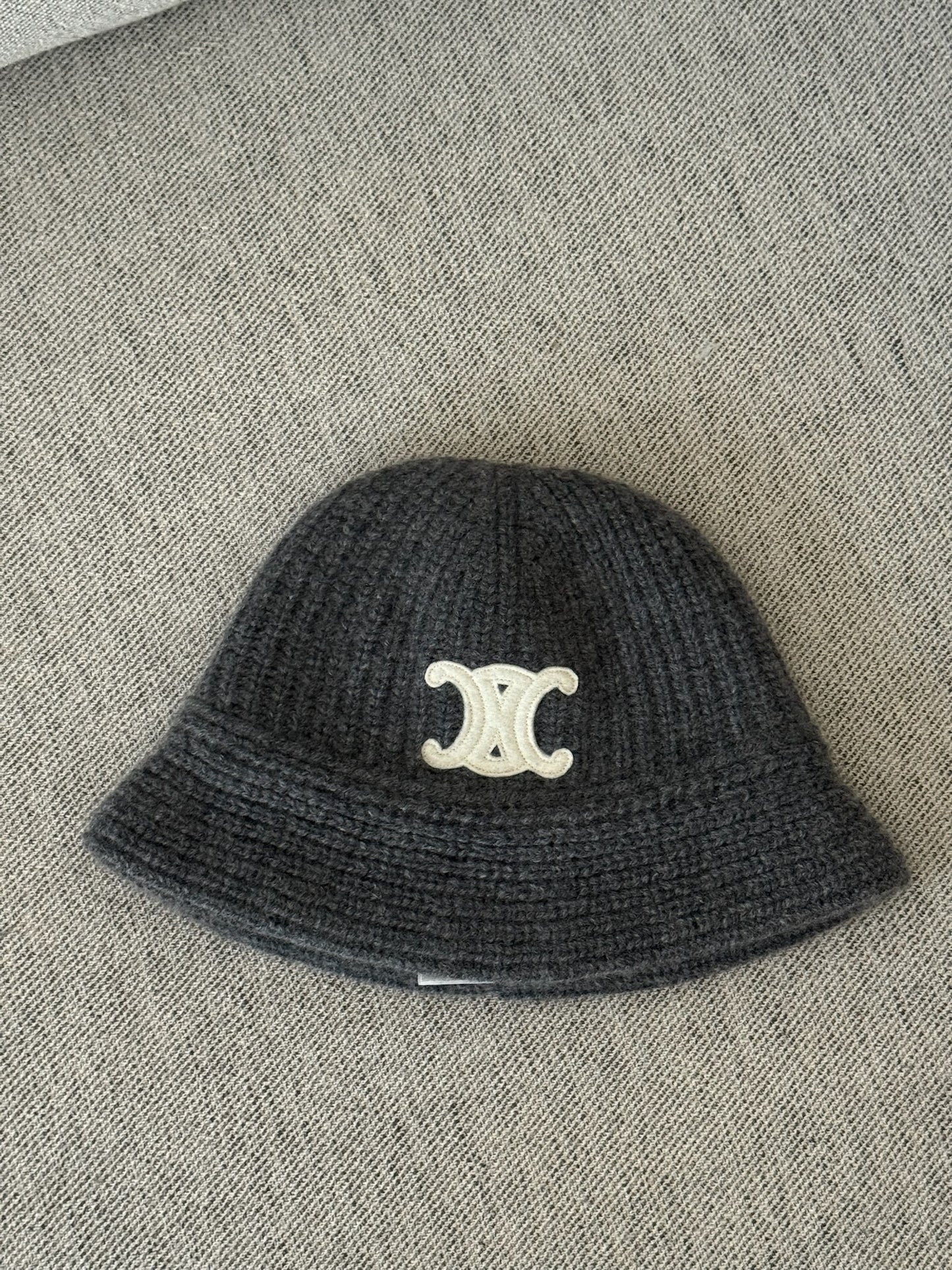 Celine Grey Triomphe Alpaca Wool Crochet Hat - One size