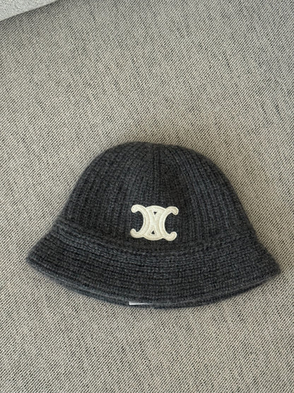 Celine Grey Triomphe Alpaca Wool Crochet Hat - One size