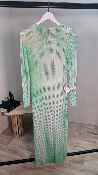 Self-Portrait Green Contour Print Gradient Diamanté Dress – New In Tags UK 10