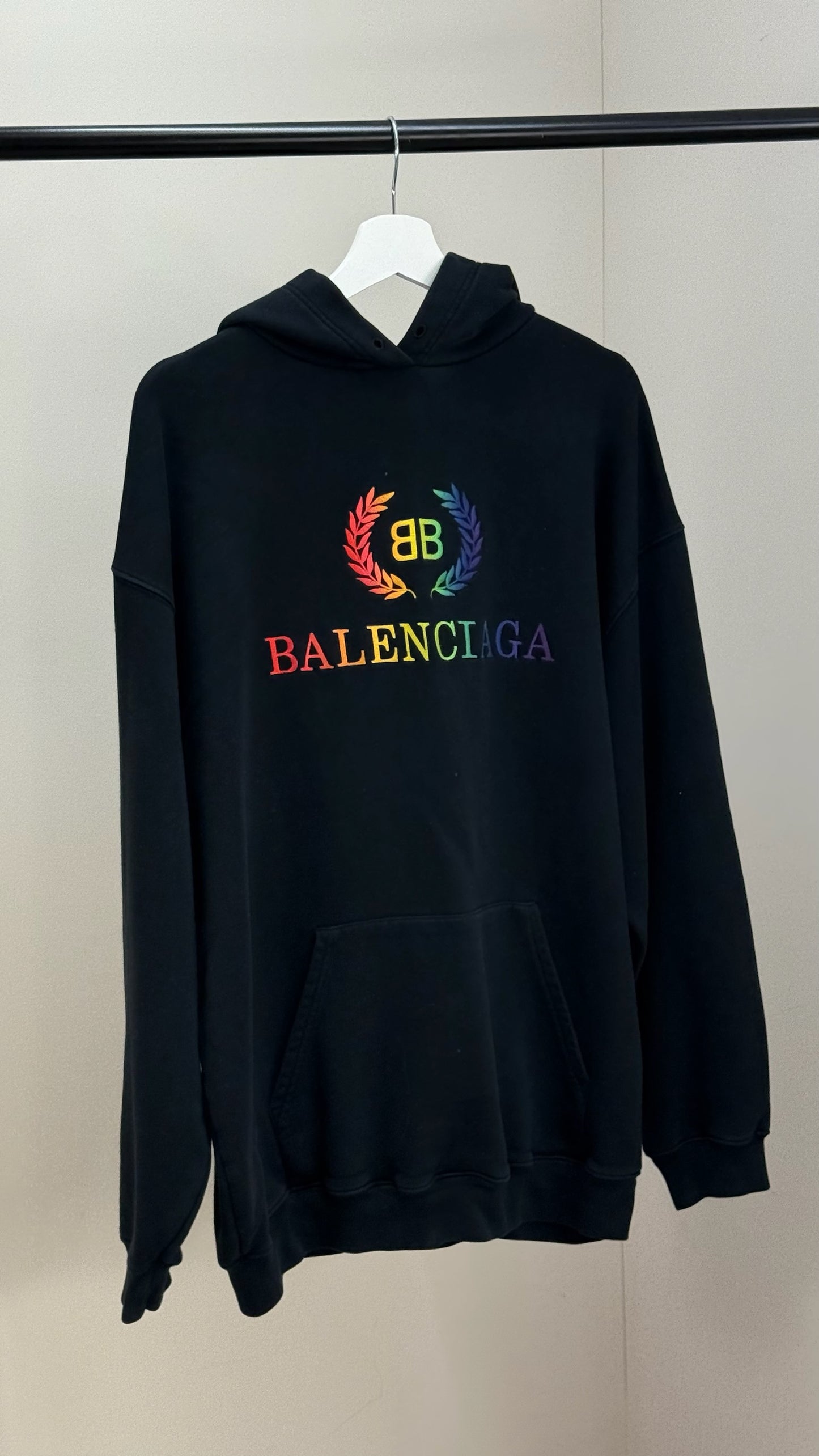 Balenciaga Black Multi Colour Logo Hoodie - Small oversize