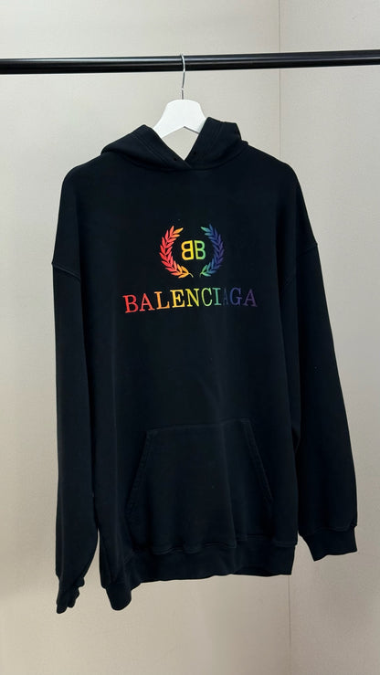 Balenciaga Black Multi Colour Logo Hoodie - Small oversize