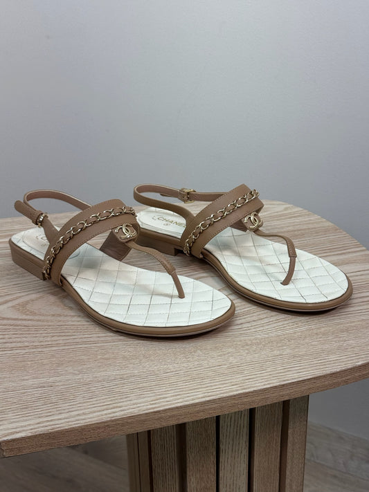 Chanel CC Thong Nude Chain Sandle - UK 7
