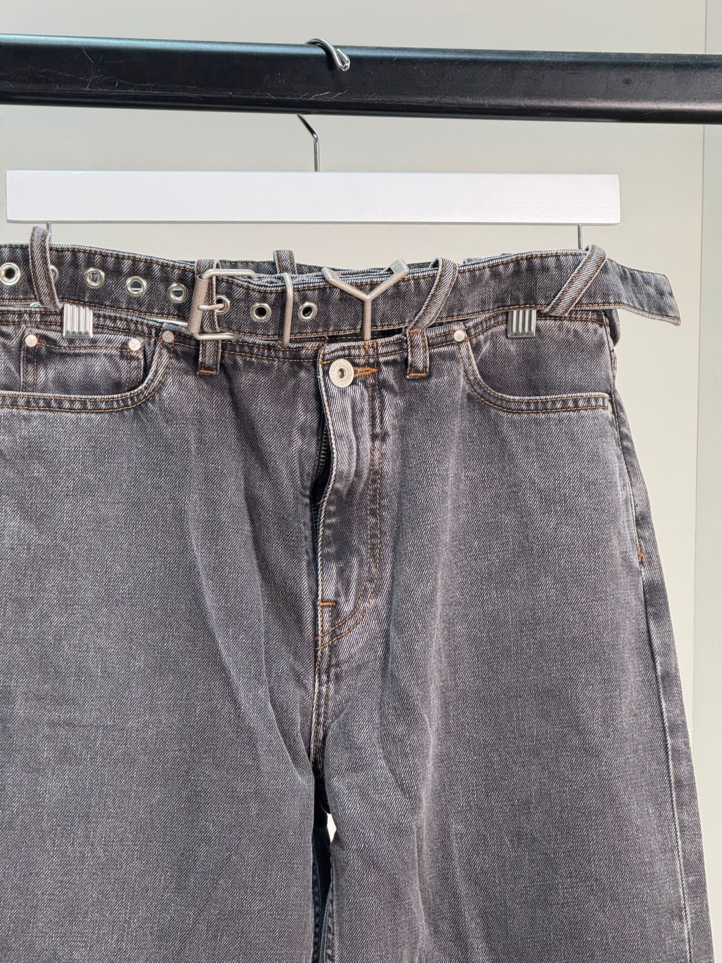 Y/Project Black Denim Buckle Straight Leg Jeans - Unisex denim 27