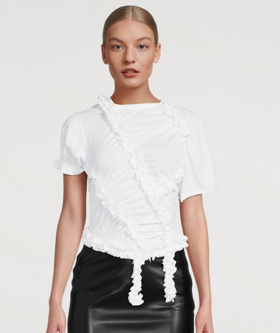 Maison Margiela White Ruched T-Shirt (New In Tags XS)