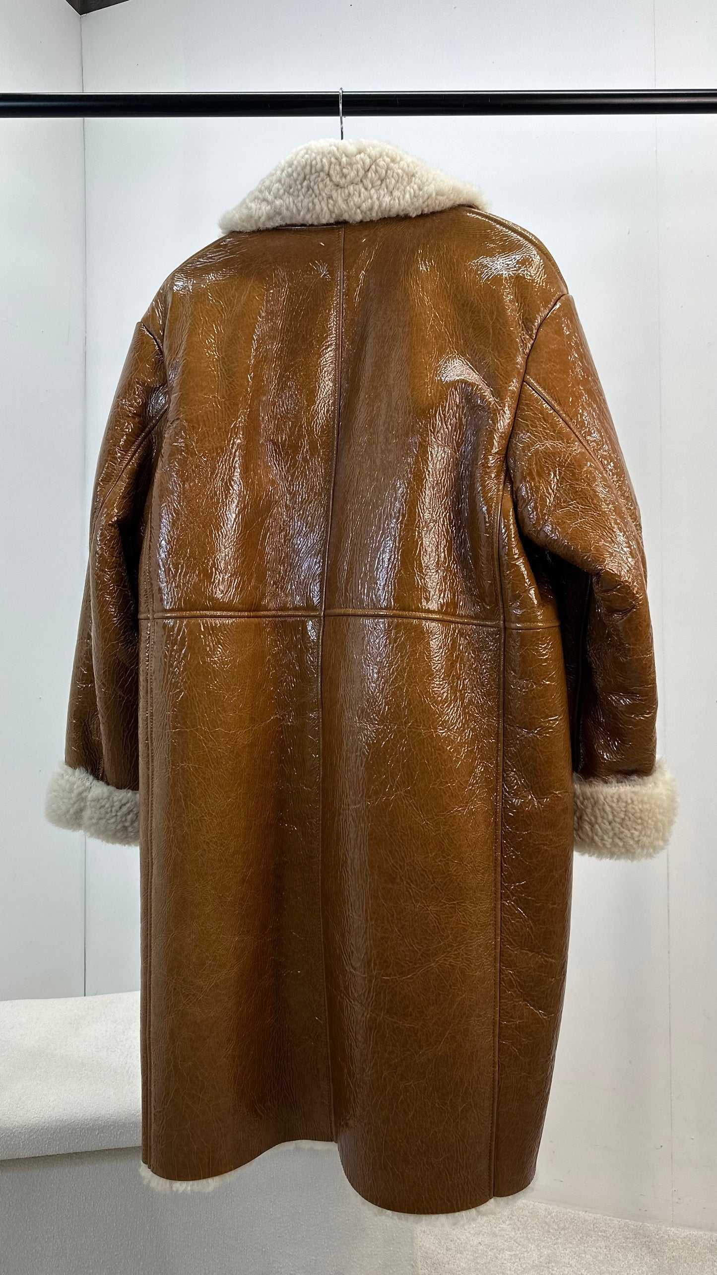 Halfboy Brown Ovina Leather Shearling Coat - UK Large