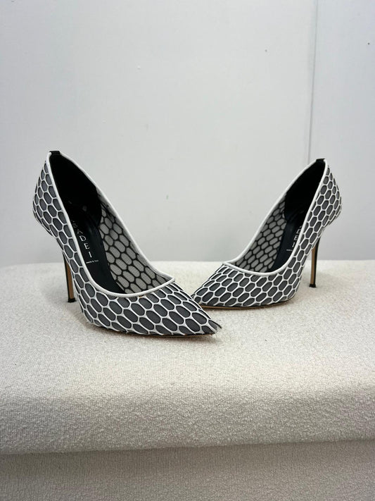 Casadei White And Grey Net Heels - UK 4