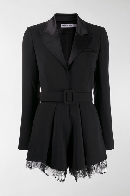 Self-Portrait Black Lace Trim Playsuit Romper-XS