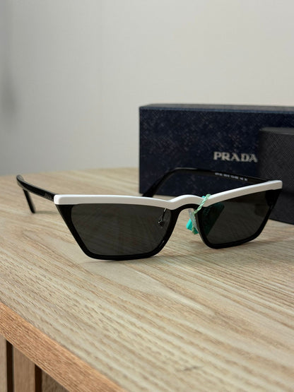 Prada Black Skinny White Band Sunglasses - Brand New In Box
