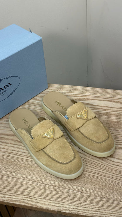 Prada Nude Suede Loafer Mules- Brand New In Box Uk 4.5