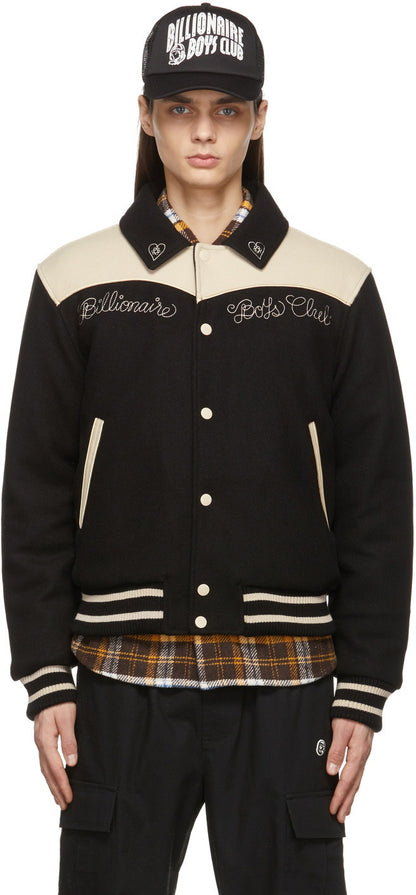 Billionaire Boys Club Black Off-White Western Heart Bomber Varsity Jacket - XL