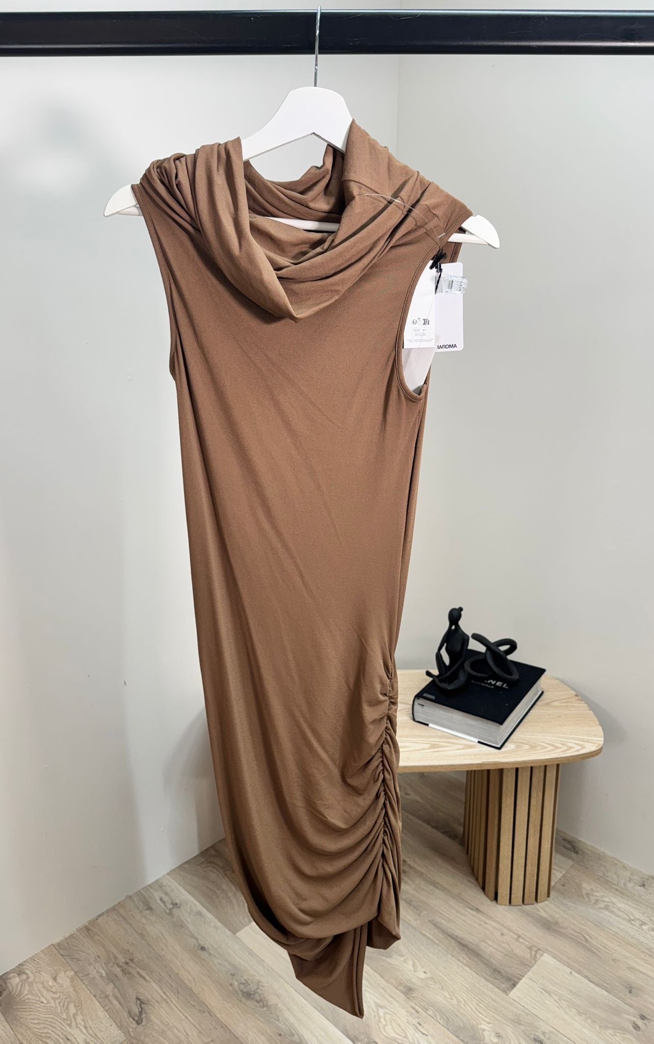 Rick Owens Brown Highneck Tan Mini Dress – New In Tags IT 42, UK 10