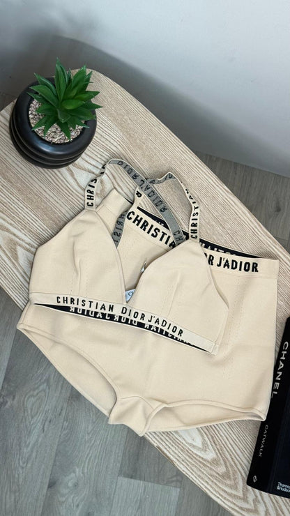 Dior Nude And Black Bralette High-Waisted Shorts Set - Large Top / Medium Pants