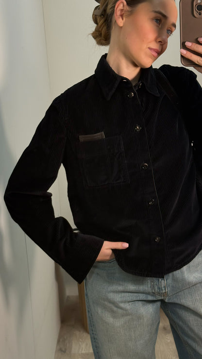 Bottega Veneta Black Ribbed Leather Trimmed Cotton Corduroy Overshirt Jacket - 40/M