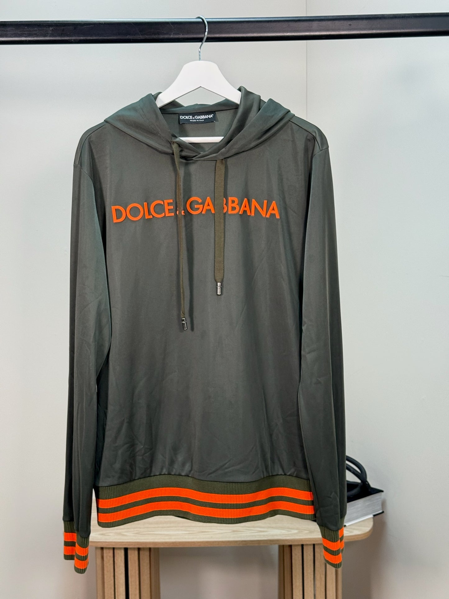 Dolce Gabbana Khaki Grey And Orange Logo Hoodie - 50-DG