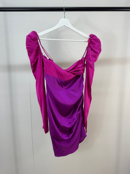 The Bar Twist Dress Pink Silk Crystal Mini Dress - Small