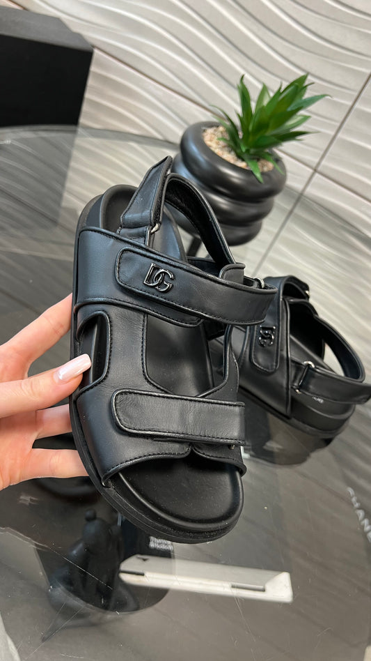 Kids Black Leather Logo Dad Sandal - Junior 1, EU 34