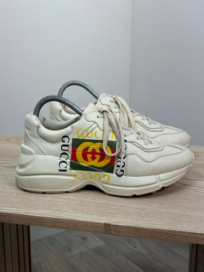 Gucci Cream Rhython Vintage Logo Trainers - UK 6