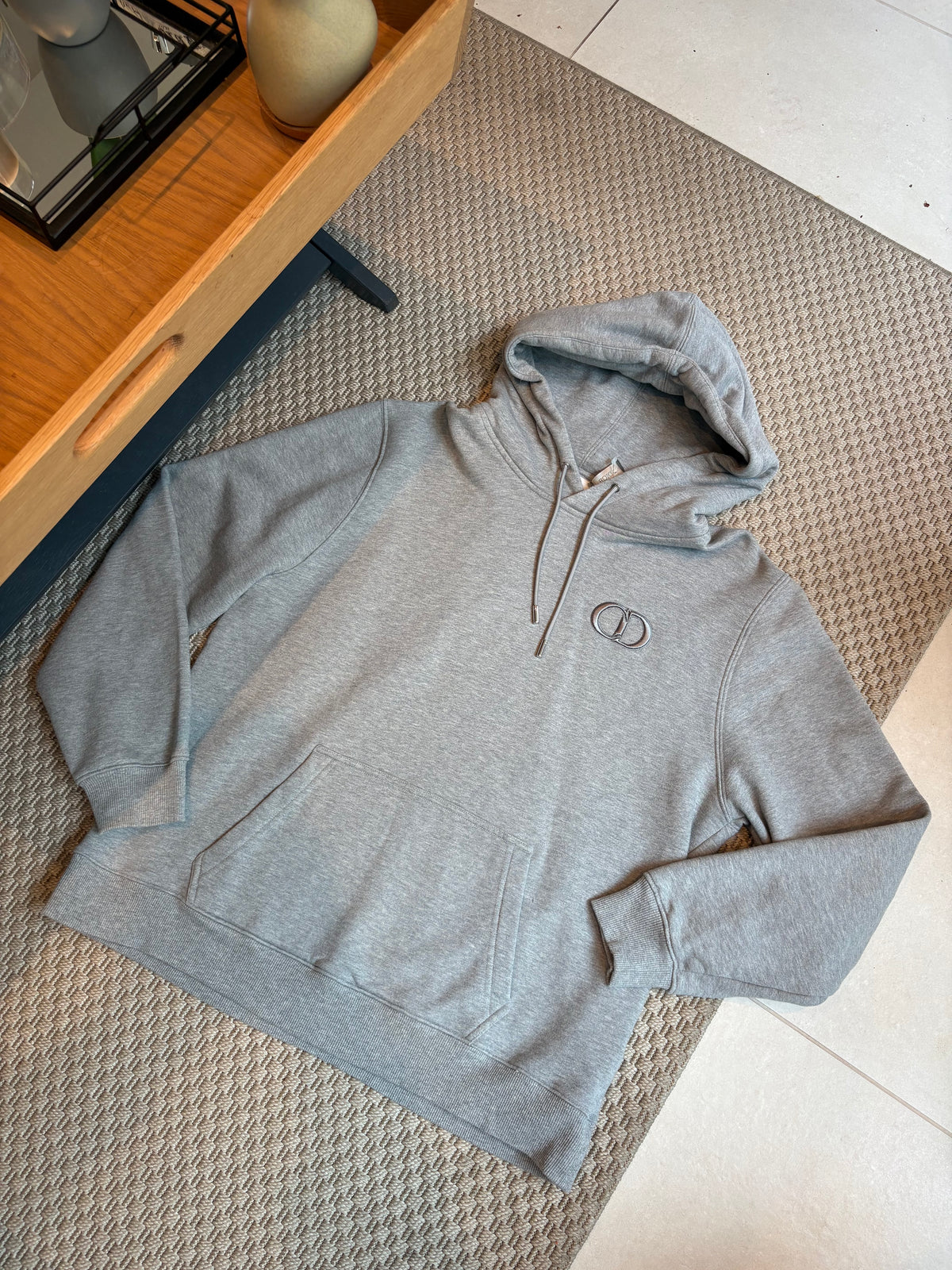 Dior Grey CD Logo Embroidered Hoodie – 3XL
