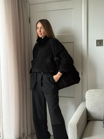 Balenciaga Black Suede Bomber Jacket - Small